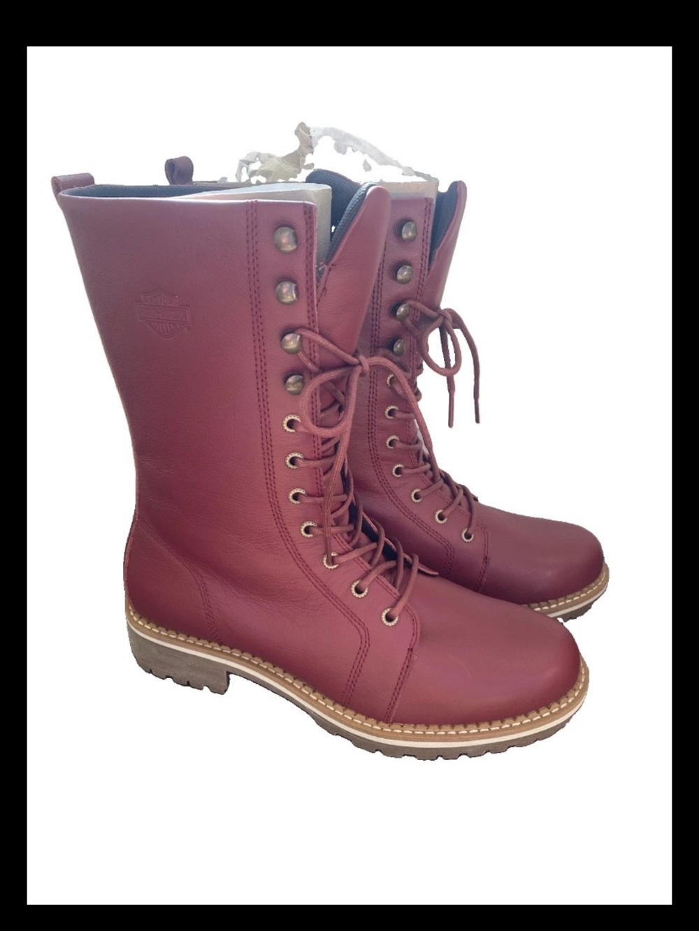 Harley Davidson Womens 9M Burgundy Red Leather Tall Lace Up Moto Boots 481.2 NWO